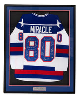 1980 USA Hockey (18) Signed Framed White Hockey Jersey Do You Believe BAS