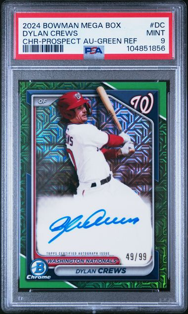 2024 Bowman Mega Box Chrome Baseball - Dylan Crews - Prospect Auto Green Refractor 49/99 - PSA 9