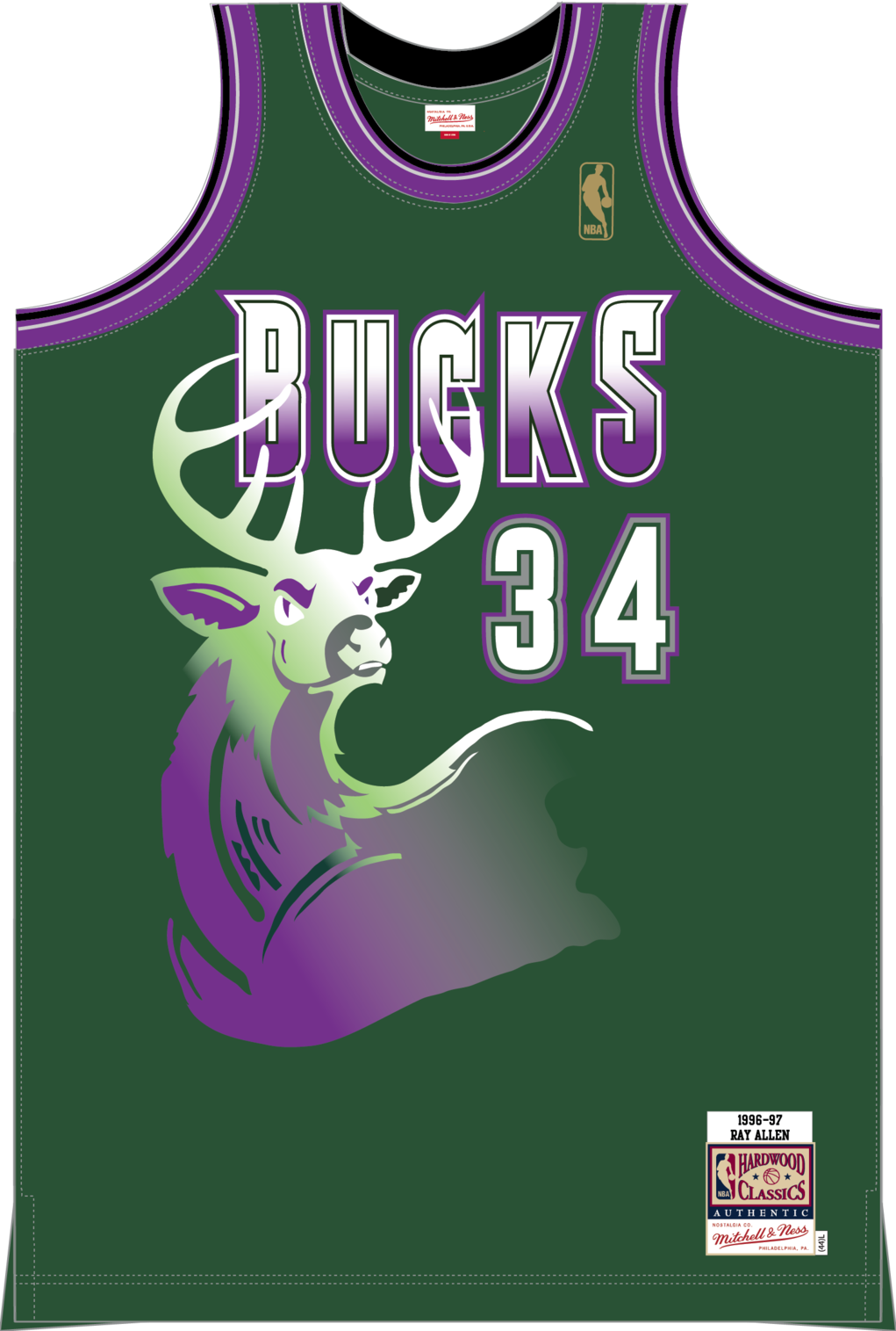 Mitchell & Ness Ray Allen Milwaukee Bucks 1996 Dark Green Authentic Alternate Jersey