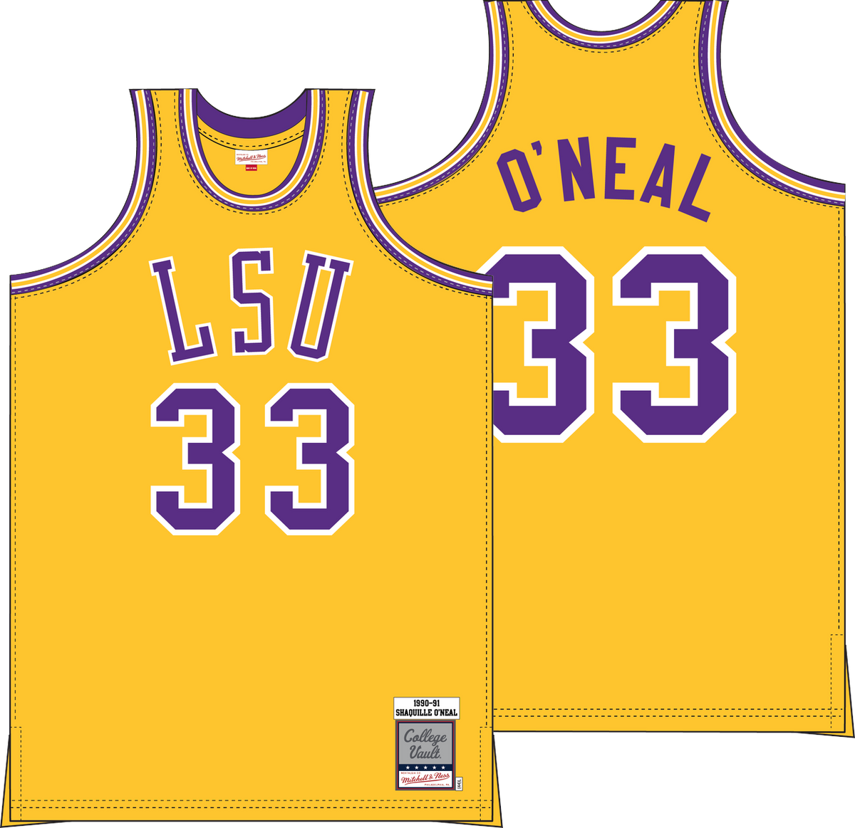 Mitchell & Ness Shaquille O'Neal Louisiana State University LSU Tigers 1990 Athletic Gold Home Jersey
