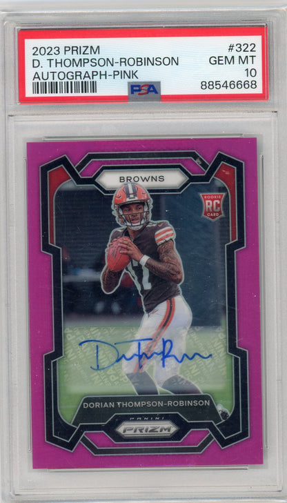 Dorian Thompson-Robinson 2023 Panini Prizm Autograph Pink Prizm Rookie Card PSA 10