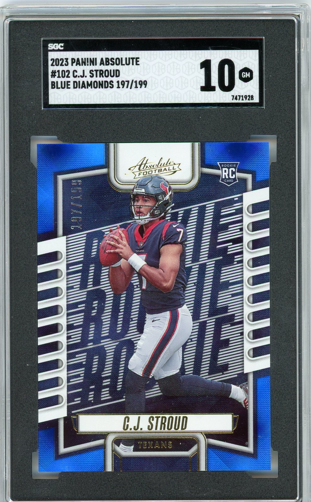 Cj Stroud 2023 Panini Absolute Blue Diamond Rookie Card #'D 197/199 Sgc 10