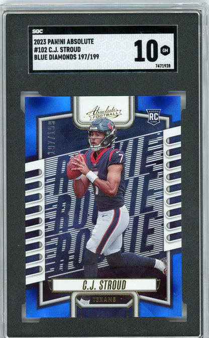 Cj Stroud 2023 Panini Absolute Blue Diamond Rookie Card #'D 197/199 Sgc 10