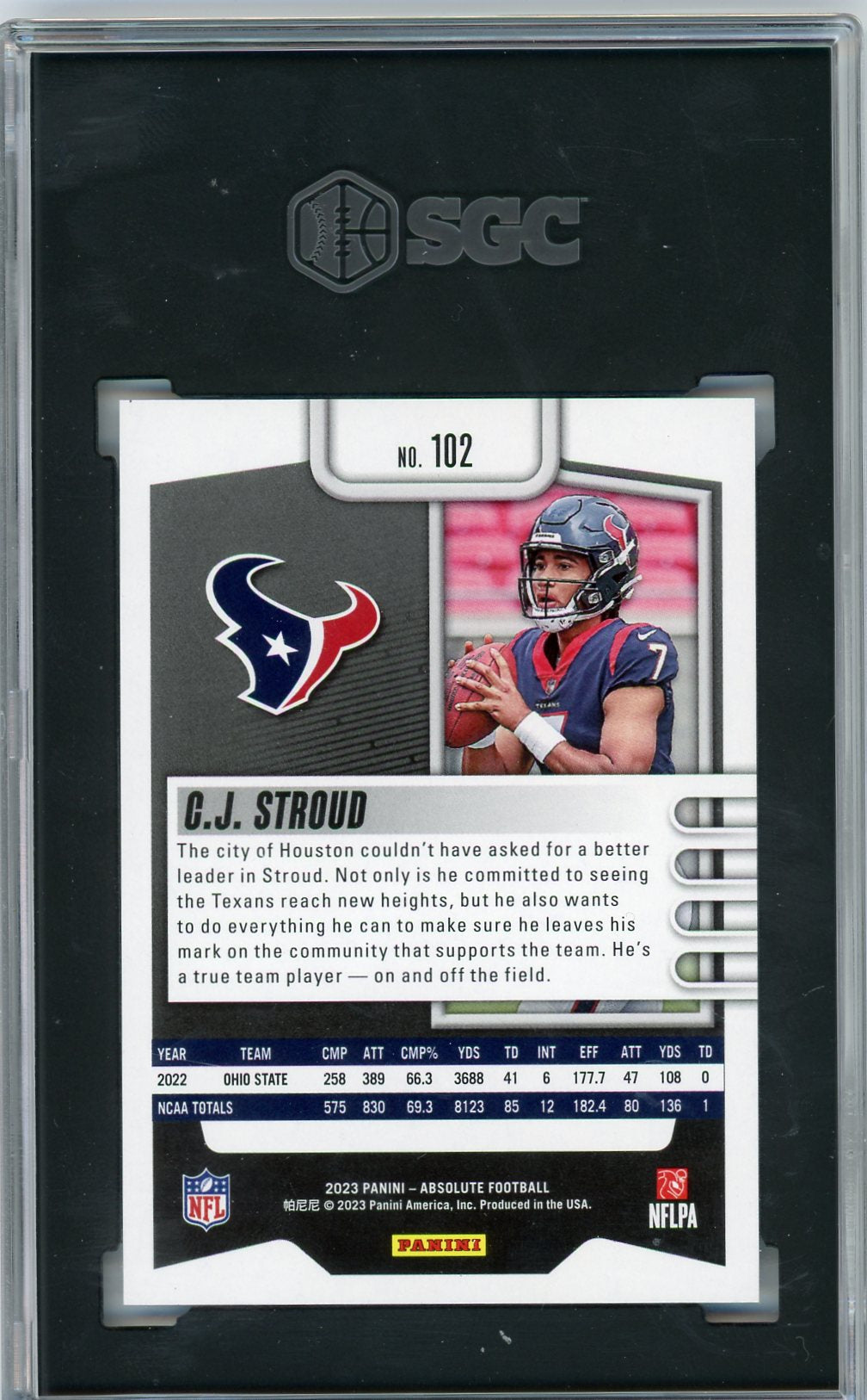 Cj Stroud 2023 Panini Absolute Blue Diamond Rookie Card #'D 197/199 Sgc 10