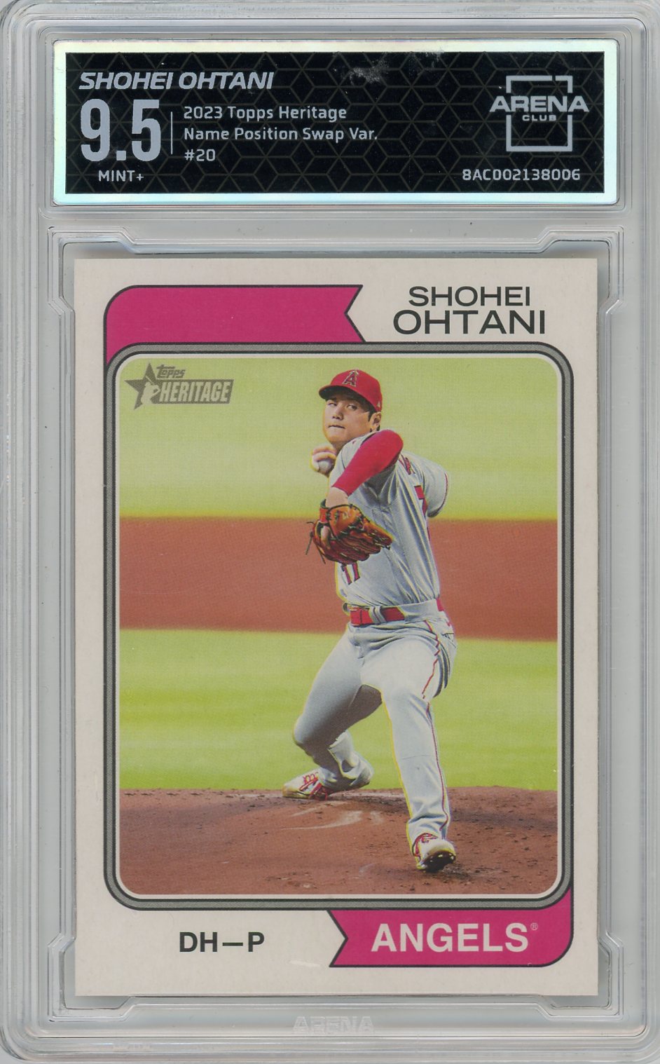 Shohei Ohtani 2023 Topps Heritage Name/Position Swap Variation Arena 9.5