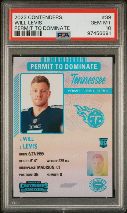Will Levis 2023 Panini Contenders Permit To Dominate Ssp Rookie Card PSA 10
