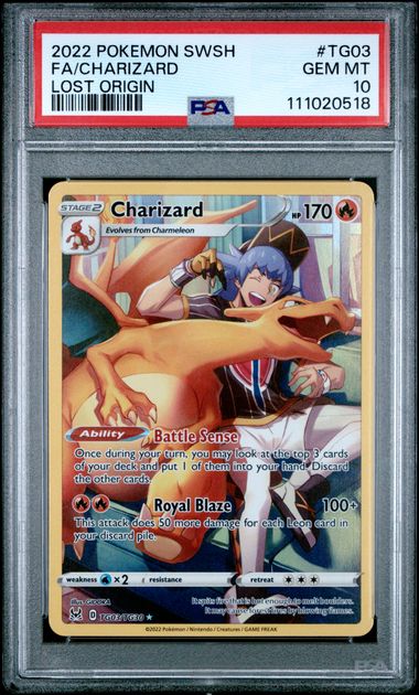 Charizard Pokémon Lost Origin Full Art #Tg03/Tg30 PSA 10