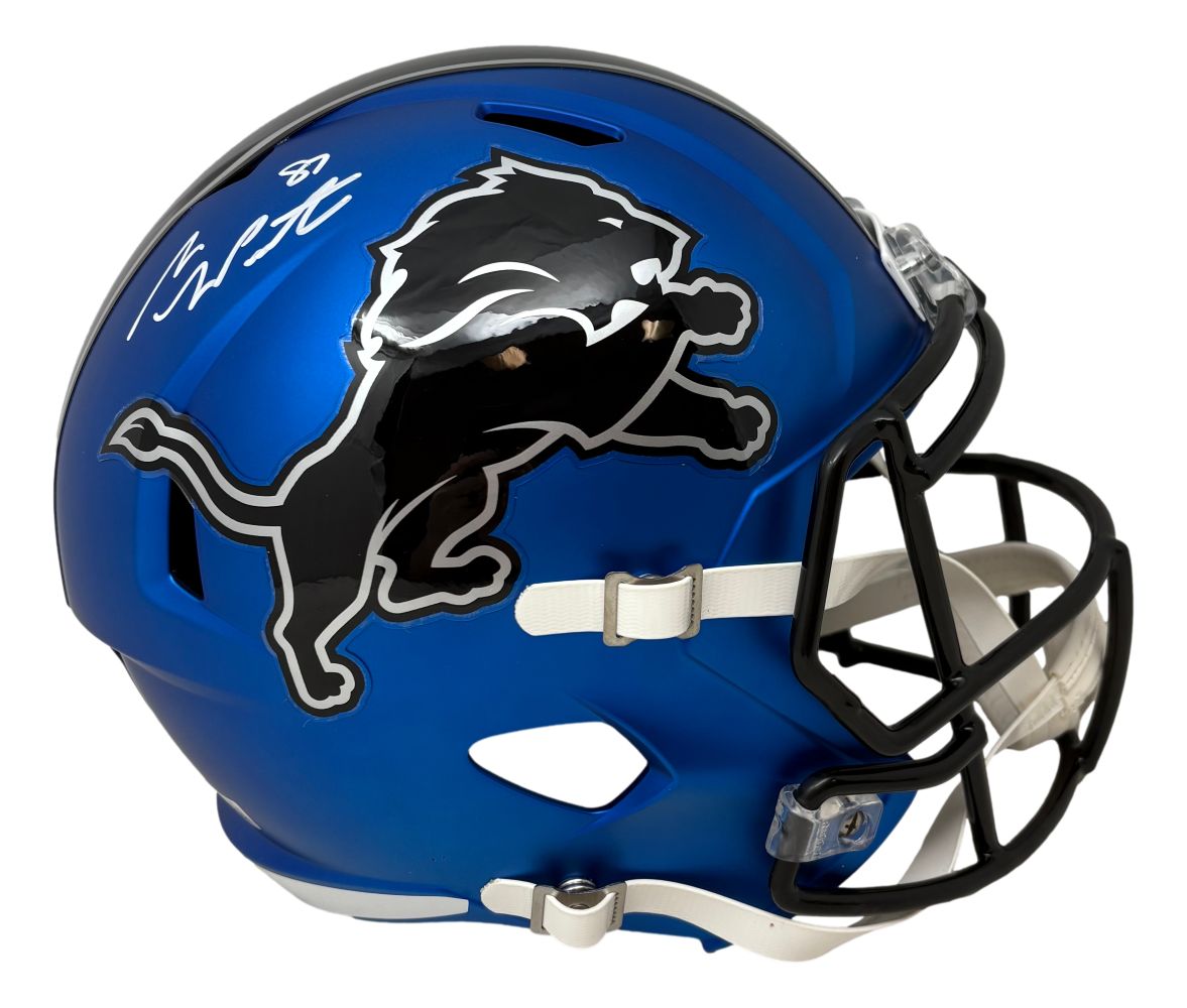 Sam LaPorta Signed Detroit Lions FS Alternate Blue Speed Replica Helmet BAS ITP