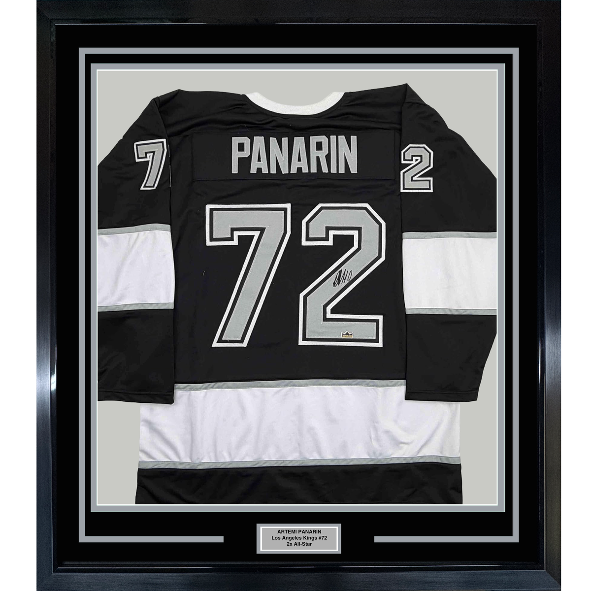 Framed Facsimile Autographed Artemi Panarin 35x39 Los Angeles Black Reprint Laser Auto Hockey Jersey