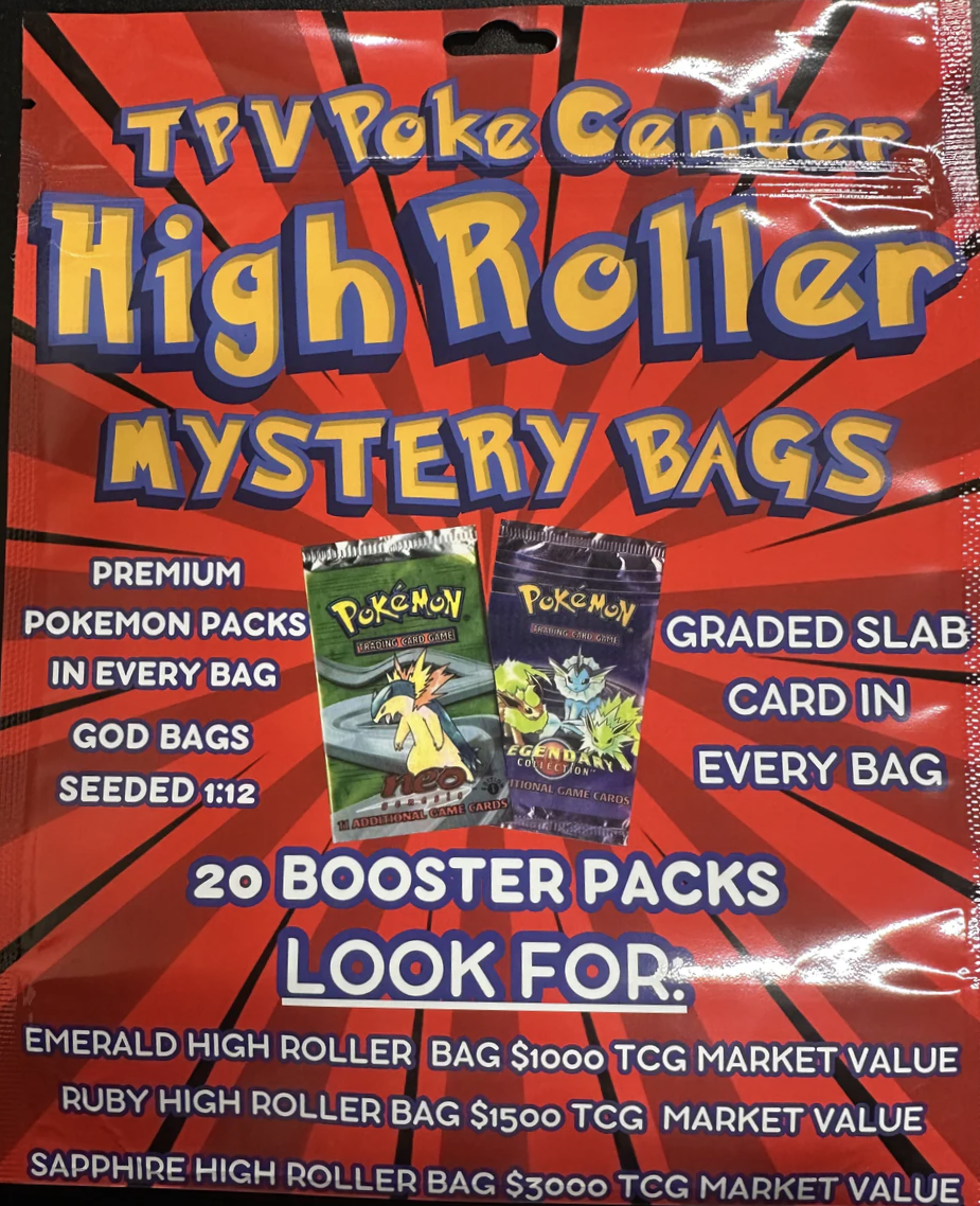 Pokemon $499 High Roller Mystery Bag By Tpv Poke - Includes 20 Packs And A Slab