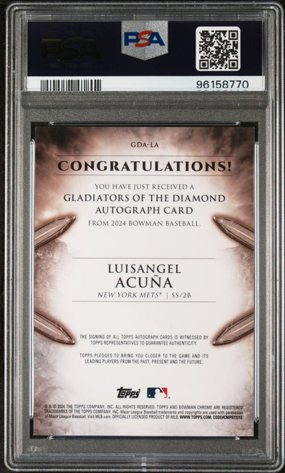 Luisangel Acuna 2024 Bowman Gladiators Of The Diamond Autograph Red #'D 5/5 PSA 9