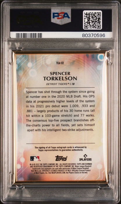 Spencer Torkelson 2022 Bowman Transcendent Autograph Rookie Card Blue #'D 08/10 PSA 9