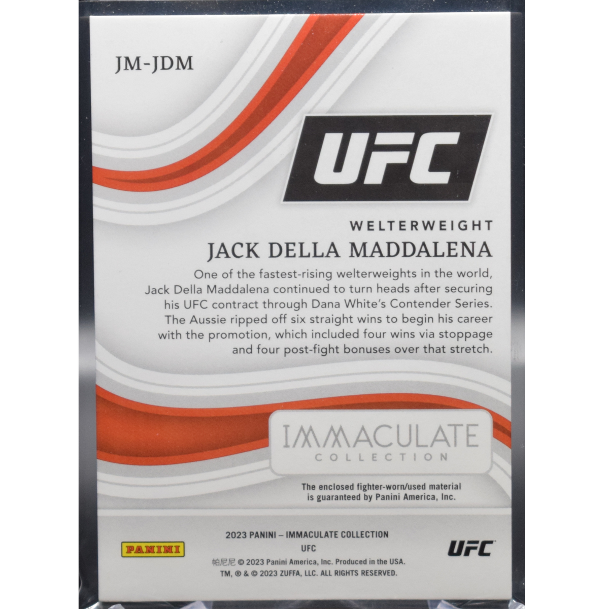 2023 Panini Immaculate UFC - Jack Della Maddalena Jm-Jdm - Jumbo Mem Shorts /9