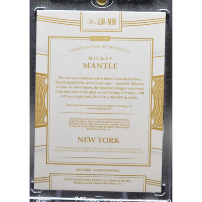 2020 Panini Flawless Baseball - Mickey Mantle Lm-Mm - Legendary Materials Red /20