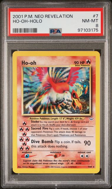 Ho-Oh Pokémon Neo Revelation Unlimited Holo #7/64 PSA 8
