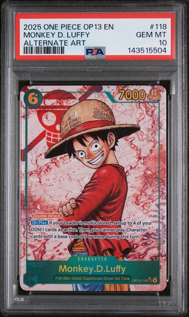 Monkey D. Luffy 2025 One Piece Op-13 Alternate Art #Op13-118 PSA 10